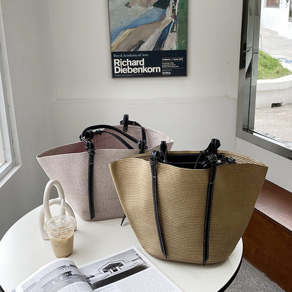 Grands sacs à bandoulière pour la plage en panier de légumes en paille tressée