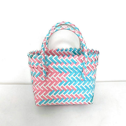 Women's Woven Color Matching Plastic Hand Gift Handbags