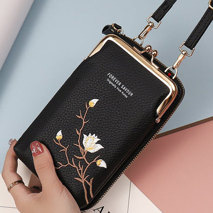 Petits sacs pour téléphone portable avec broderie florale intégrée pour femmes