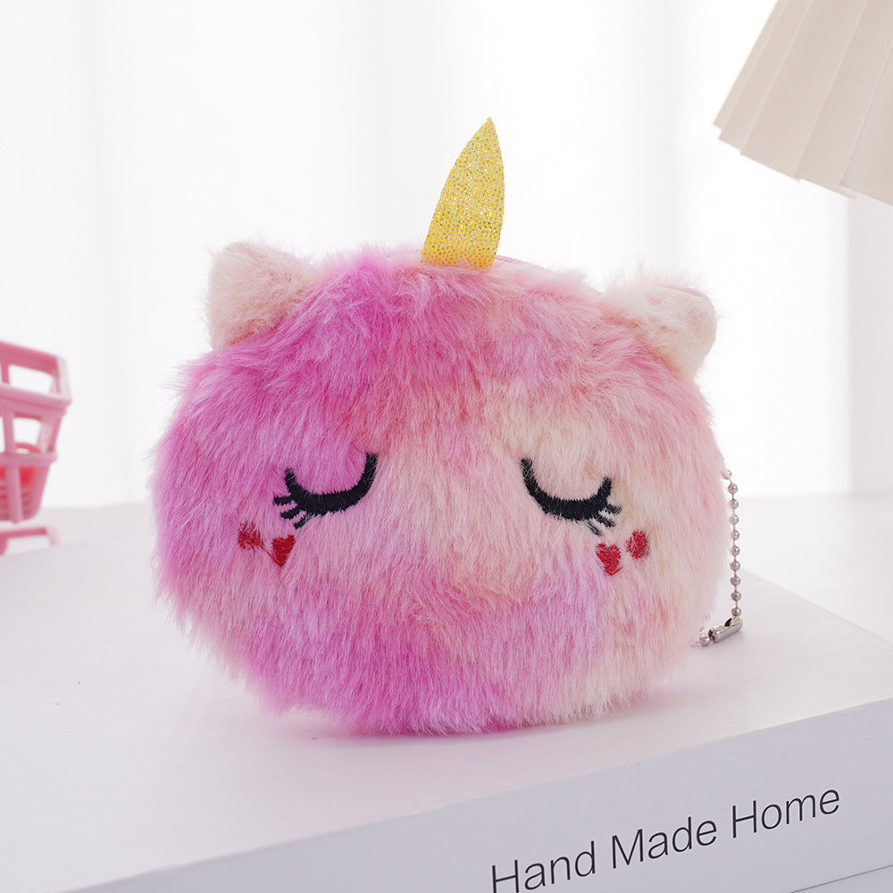 Mini porte-monnaie pour enfants en peluche avec motif de dessin animé et licorne