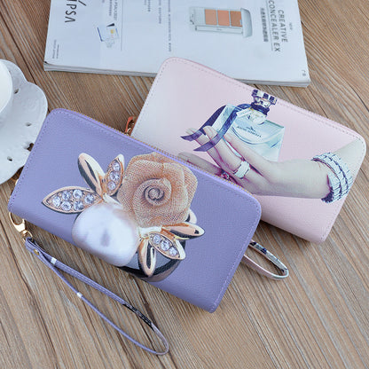 Women's Zip Long Layer Fashion Printing Change And Phone Bags