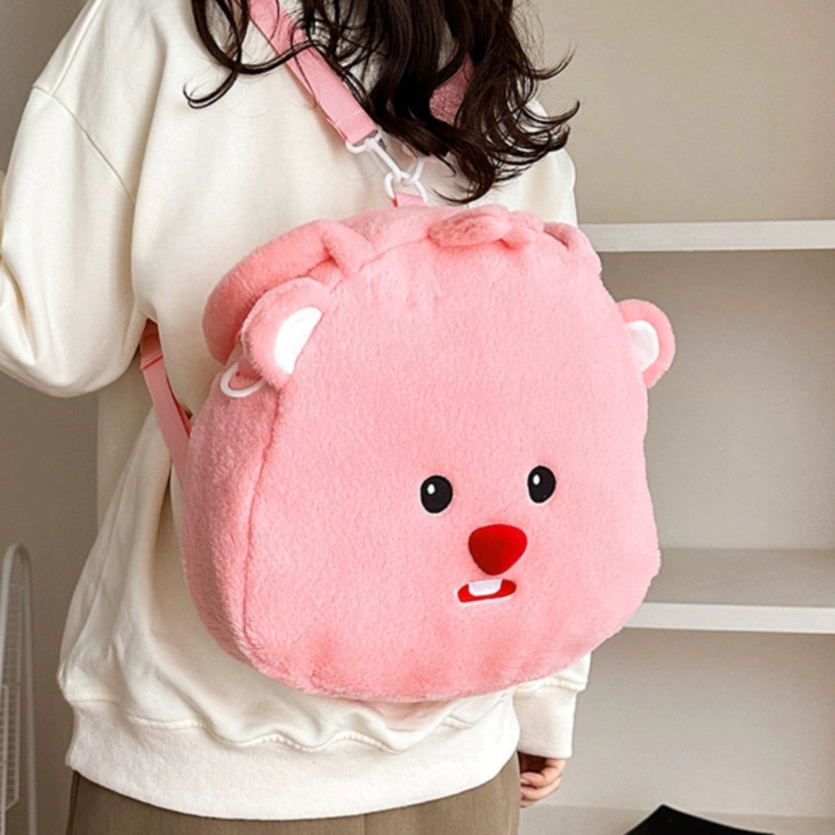 Little Beaver Cute Plush Class Commute Shoulder Bags