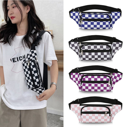 Women's Plaid Fashion Nylon Cloth Black White Cell Large Men's Waist Packs