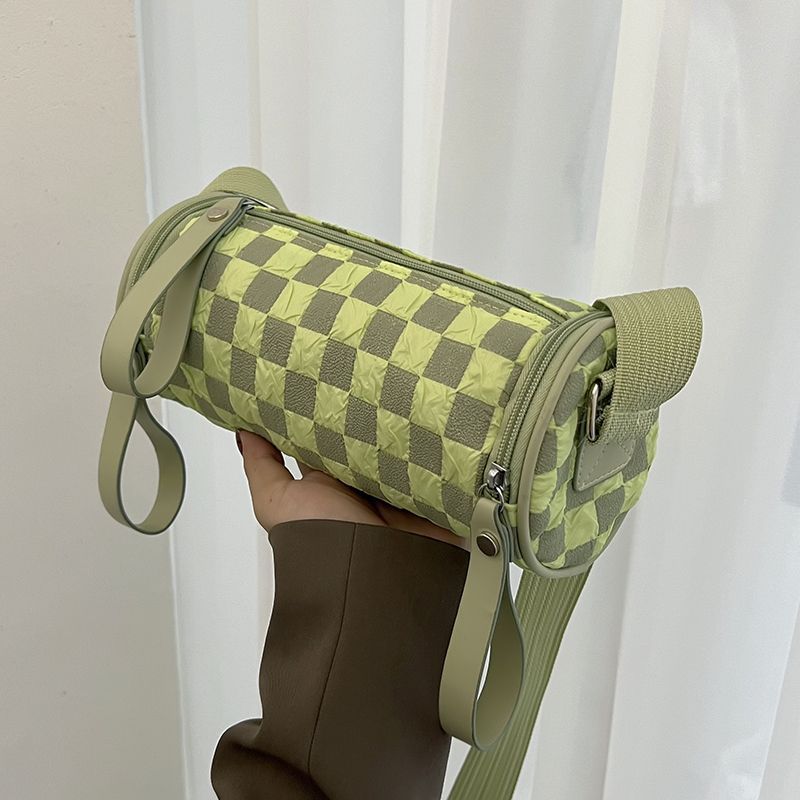 Chessboard Lattice Cylinder Small Female Fashion Bucket Shoulder Bags