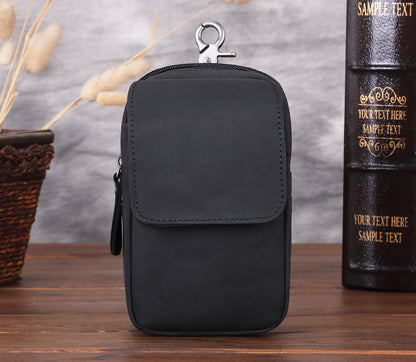 Men's Leather Crazy Horse Mobile Retro Small Men's Waist Packs