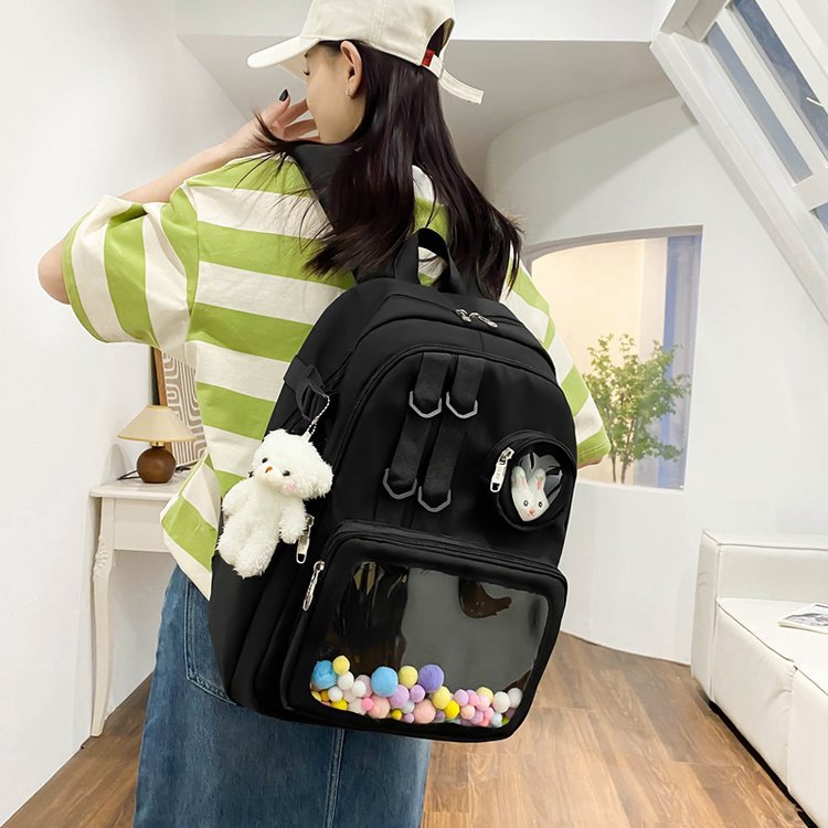 Women's Style High Transparent Bar Badge Cartoon Backpacks