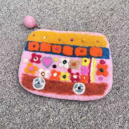 Wool Felt Car Bus Finished Poke Coin Purses