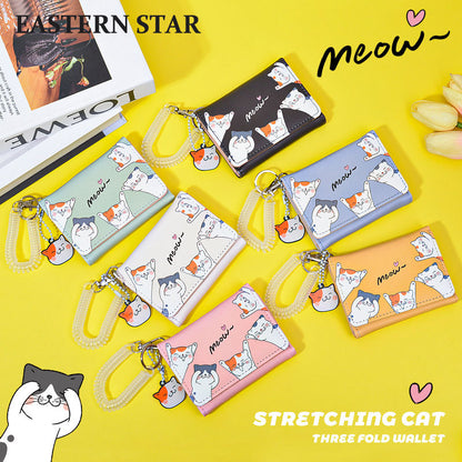 Cat Solid Color Simple Small Three Ladies Wallets