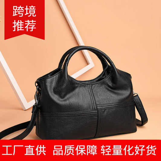 Women's Lightweight Stitching Soft Leather Large Capacity Handbags