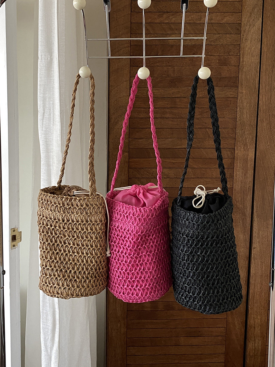 Women's Summer Niche Straw Woven Bucket Weaving Shoulder Bags