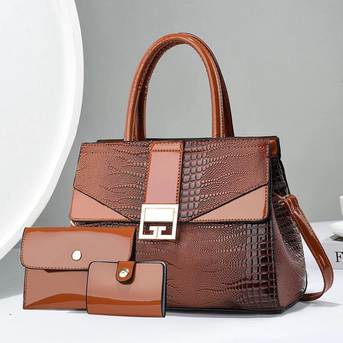 Women's Trendy Large Capacity Embossed Bright Leather Handbags