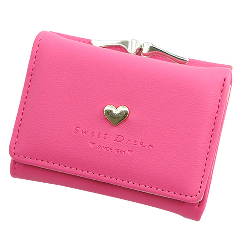 Women's Iron Clip Heart-shaped Hardware Clutch Solid Ladies Wallets