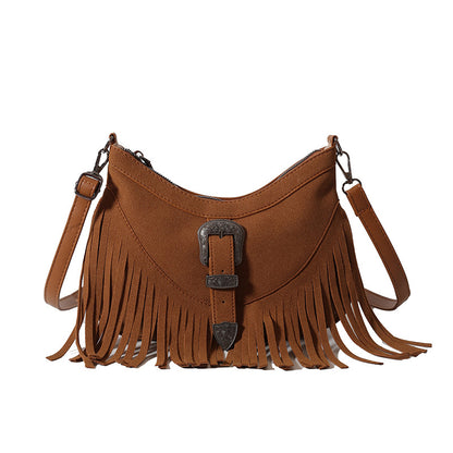 Women's Retro Personalized Fashion Tassel Frosted Texture Shoulder Bags