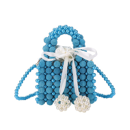 Women's Pure Color Beaded Pearl Woven Small Bags