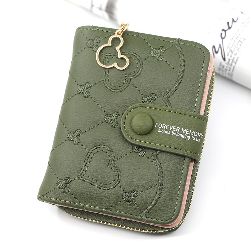 Women's Personalized Short Zipper Hasp Clutch Embroidered Ladies Wallets