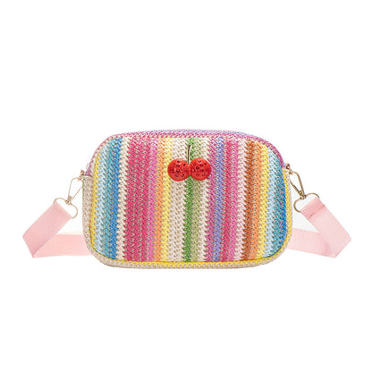 Versatile New Cherry Straw Woven Rainbow Waist Packs