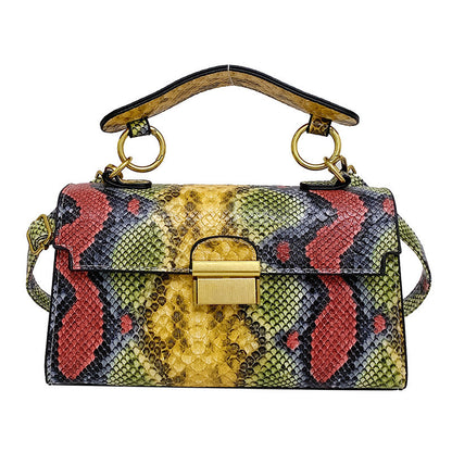 Women's Square Pouch Commuter Contrast Color Serpentine Shoulder Bags