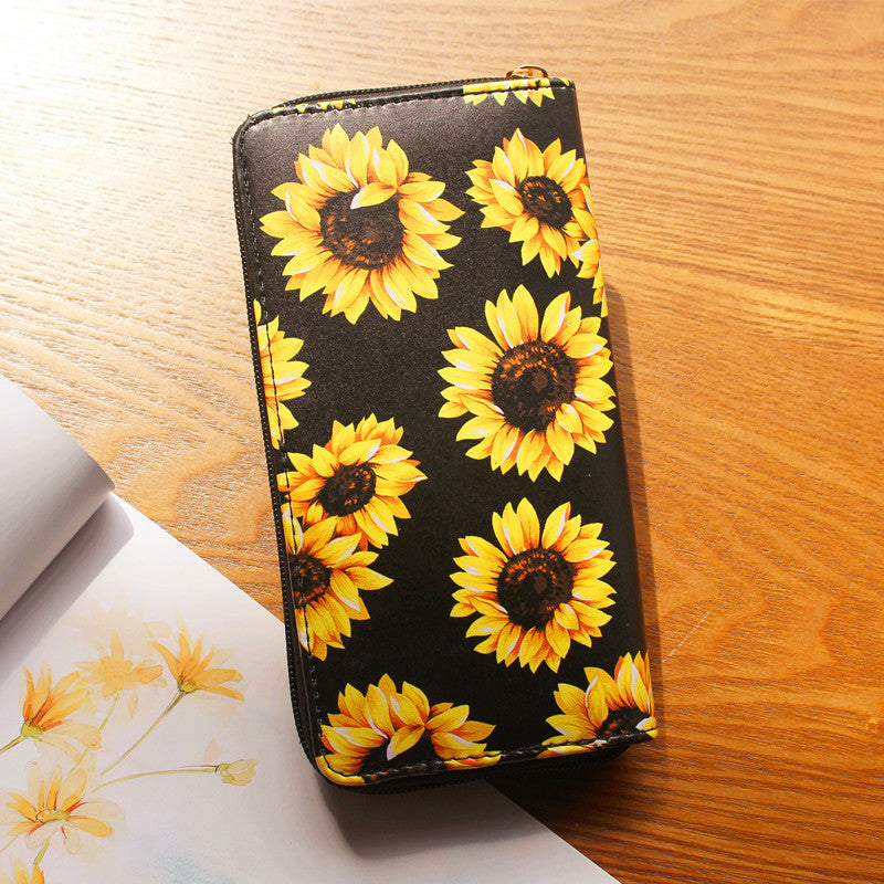 Women's Source Sunflower Printed Single Zipper Van Gogh Ladies Wallets