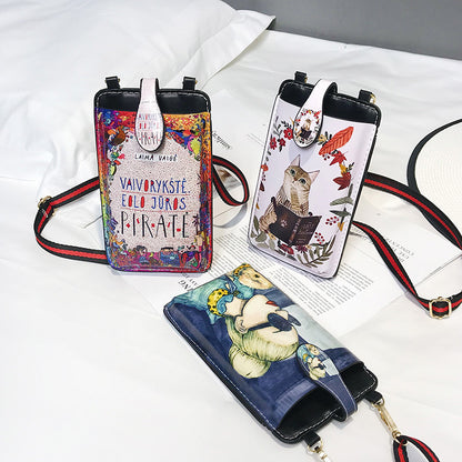 Women's Style Printed Cartoon Mobile Vertical Phone Bags