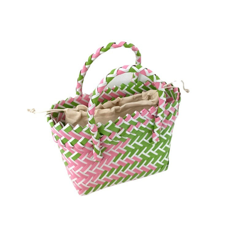 Women's Woven Color Matching Plastic Hand Gift Handbags