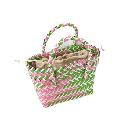 Women's Woven Color Matching Plastic Hand Gift Handbags