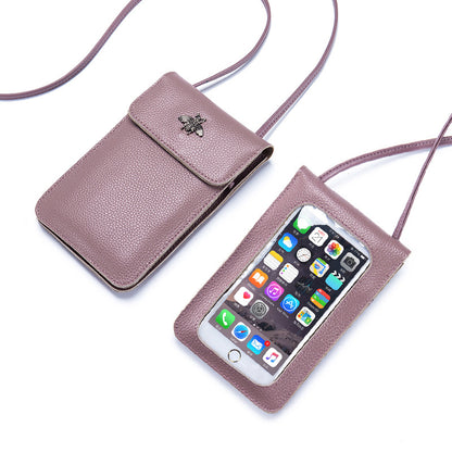 Women's Screen Leather Mini Transparent First Layer Cowhide Phone Bags