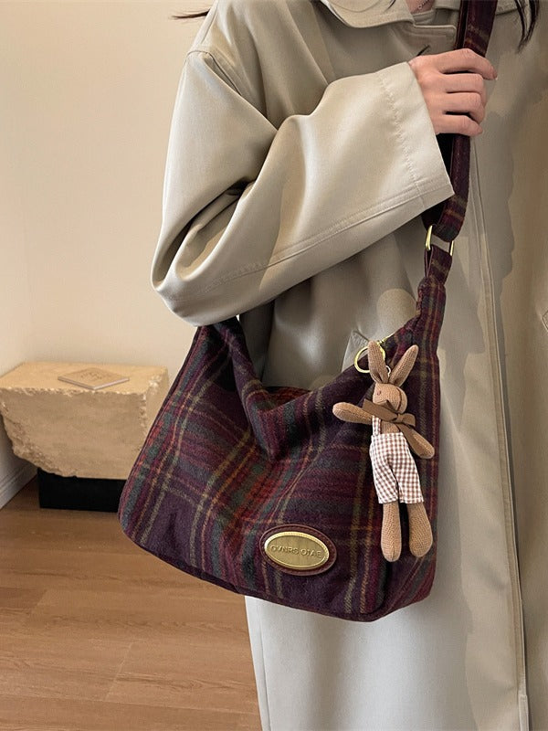 Women's American Retro Plaid Woolen Minority Fashion Crossbody Bags