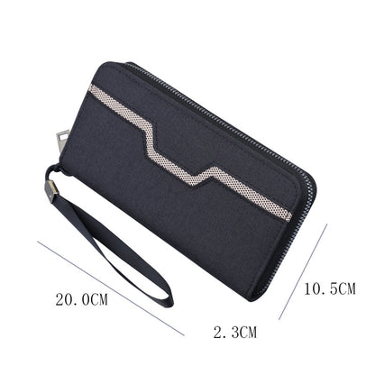 Portefeuilles pour hommes en toile à longue fermeture éclair avec dragonne pour téléphone portable