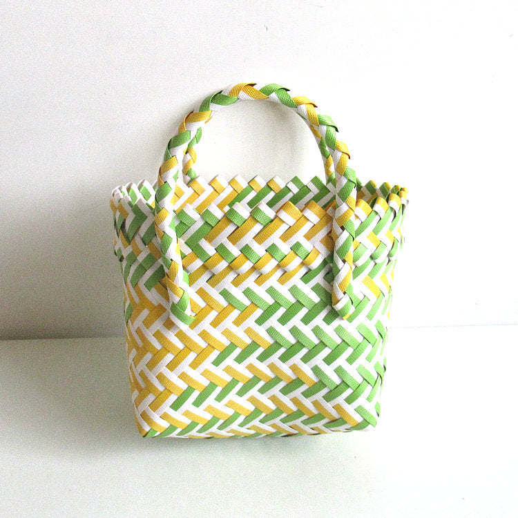 Women's Woven Color Matching Plastic Hand Gift Handbags