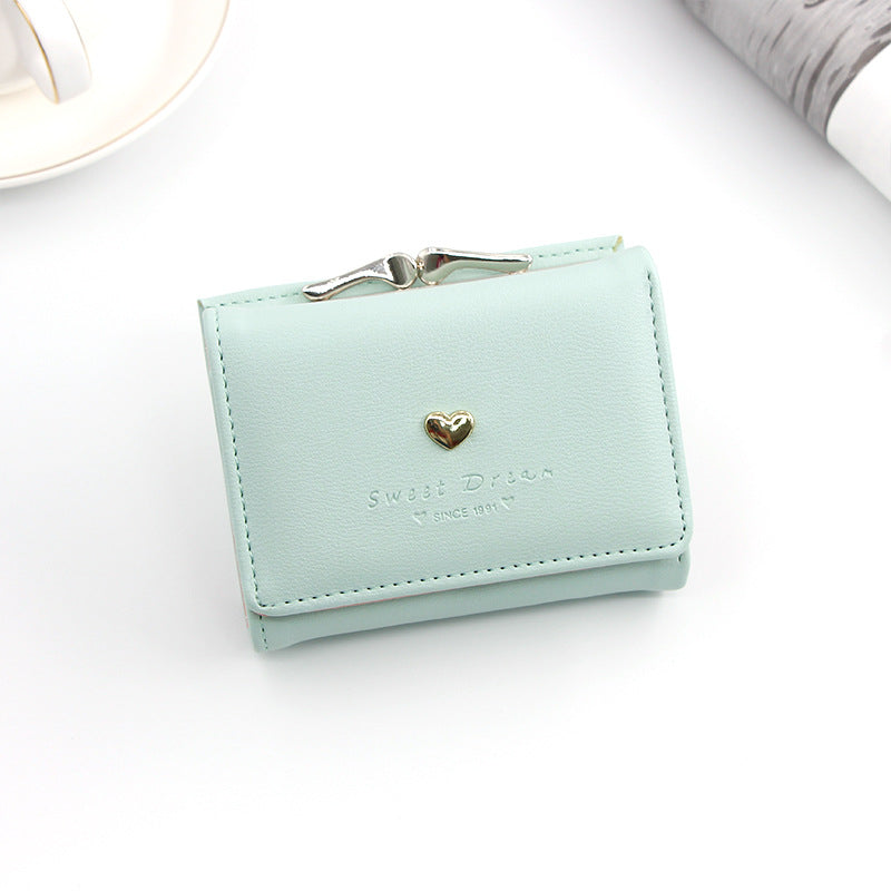 Women's Iron Clip Heart-shaped Hardware Clutch Solid Ladies Wallets