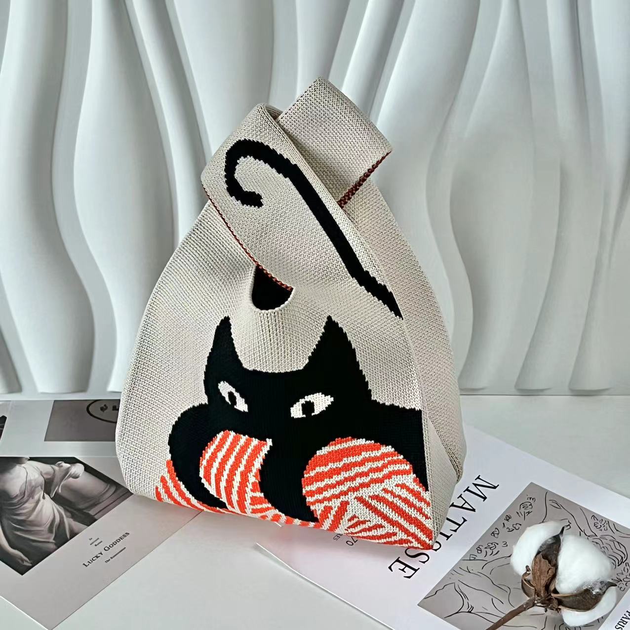 Women's Cartoon Panda Knitted Versatile Wrist Single Bags