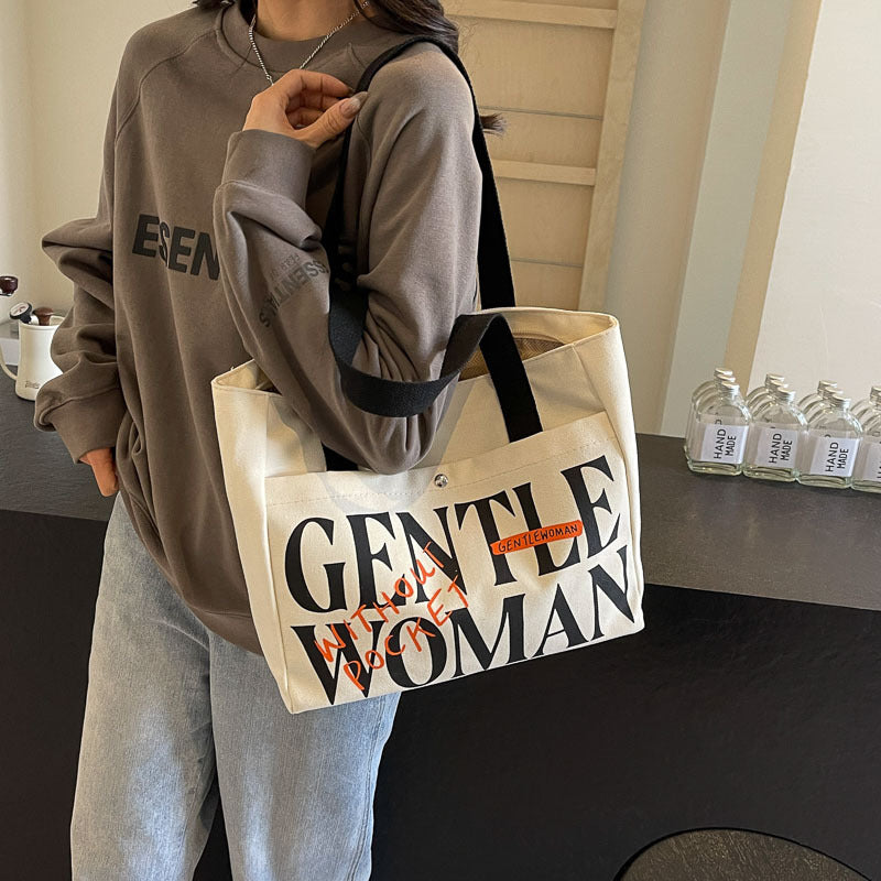 Women's Letter Printing Canvas Minority Fashion Large Shoulder Bags