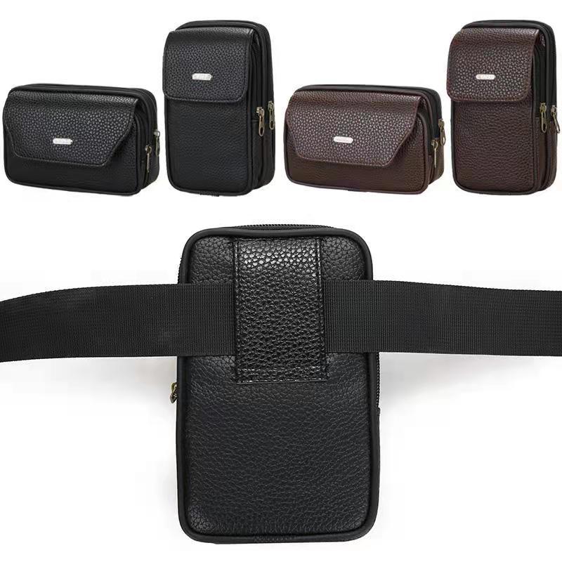 Men's Outdoors Across Leather Mobile Zipper Phone Bags