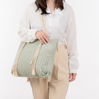 Large Capacity Female Niche Woven Portable Canvas Shoulder Bags