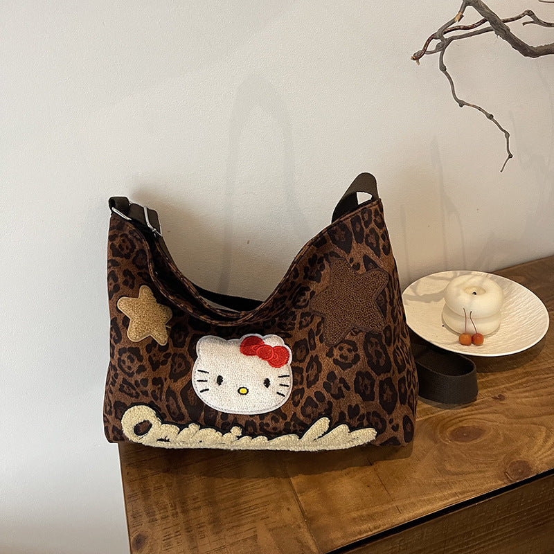 Women's Cute Leopard Suede Large Fashion Retro Shoulder Bags