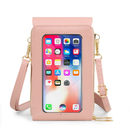 Women's Leather Touch Screen Mobile Retro Solid Phone Bags