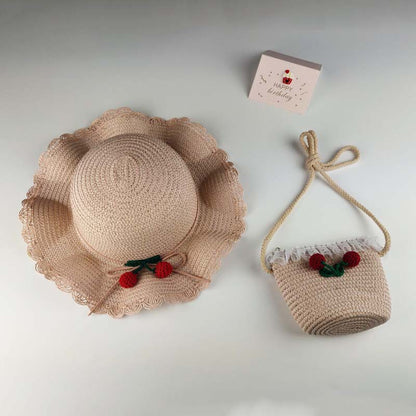 Ensemble de chapeaux tissés tendance pour enfants, mini sacs à bandoulière à fleurs pour enfants