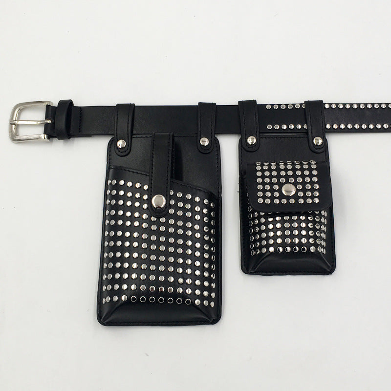 Two-piece Rivet Punk Leather Hip Hop Waist Packs