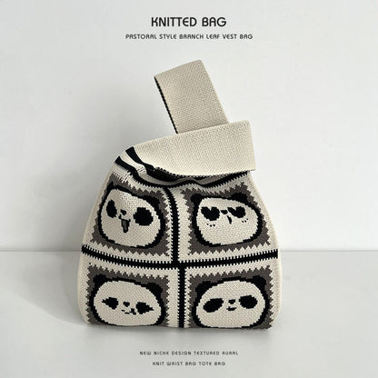 Women's Woven Panda Easy Matching Cute Knitted Handbags