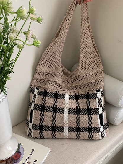 Women's Out Knitted Fashion Plaid Large Capacity Shoulder Bags