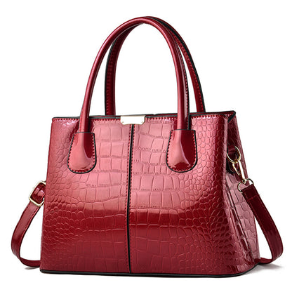 Women's Shining Leather Stone Pattern Simple Large Handbags