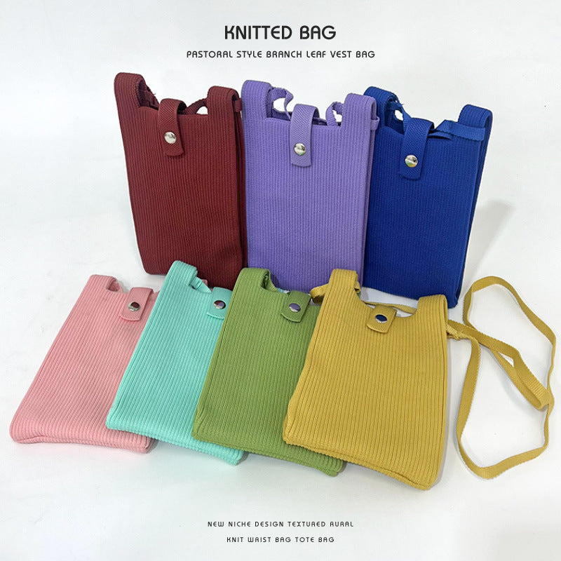 Classy Solid Color Niche Knitted Korean Phone Bags