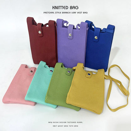 Classy Solid Color Niche Knitted Korean Phone Bags