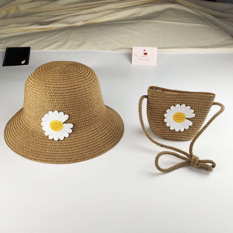 Ensemble de chapeaux tissés tendance pour enfants, mini sacs à bandoulière à fleurs pour enfants