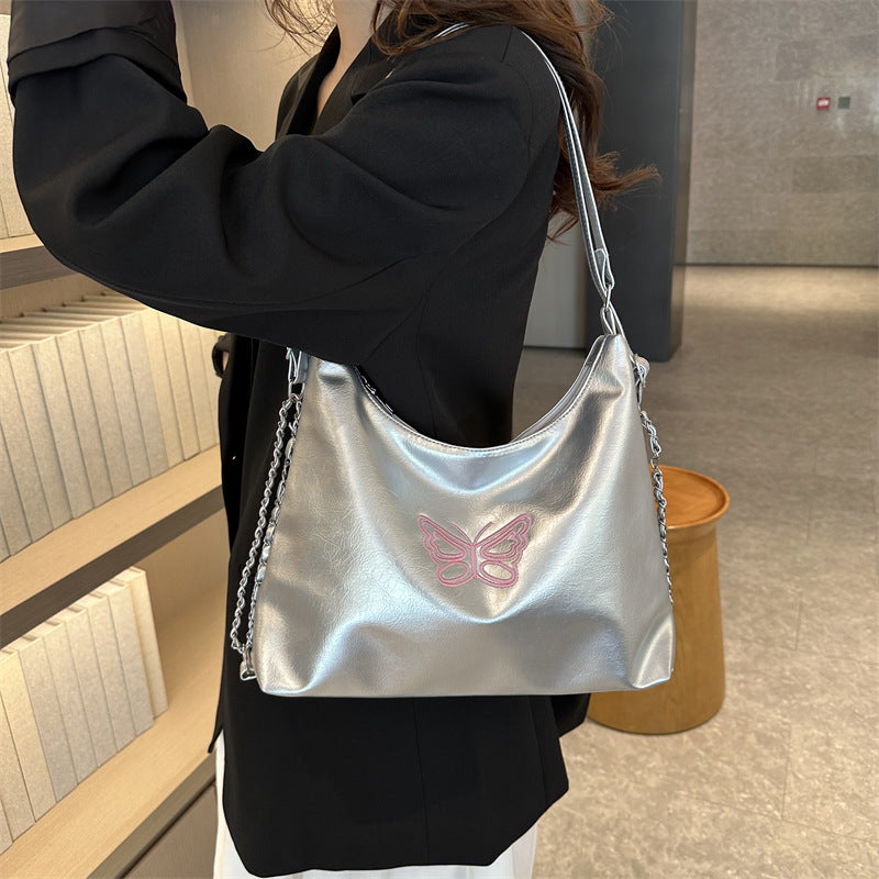 Sacs à bandoulière en cuir pour femmes de grande capacité avec motif papillon brodé