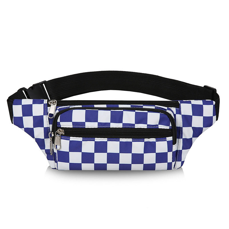 Women's Plaid Fashion Nylon Cloth Black White Cell Large Men's Waist Packs