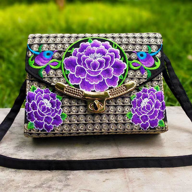 Women's National Style Embroidered Embroidery Portable Canvas Crossbody Bags