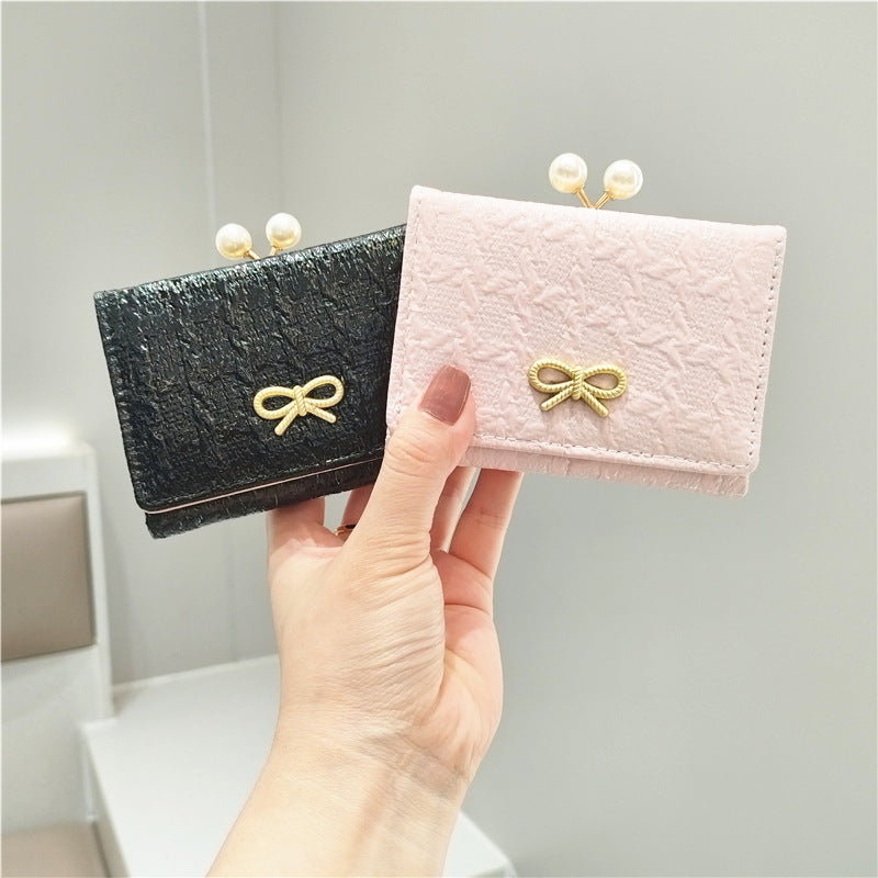 Women's Sweet Fashion Small Fresh Solid Color Bow Ladies Wallets