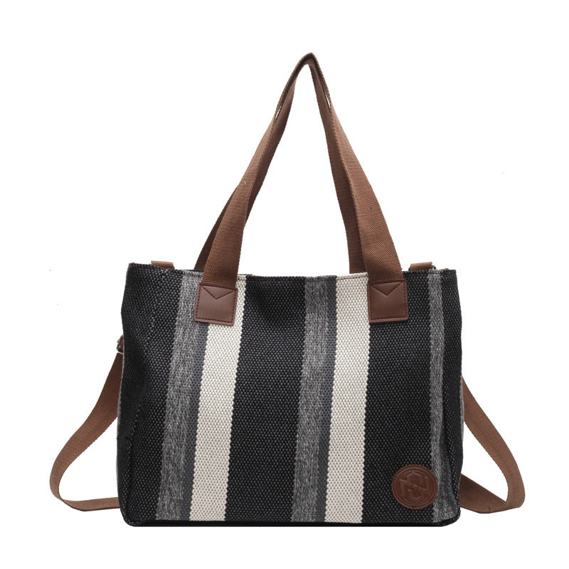 Women's Big Fashion Striped Canvas Commuter Western Shoulder Bags