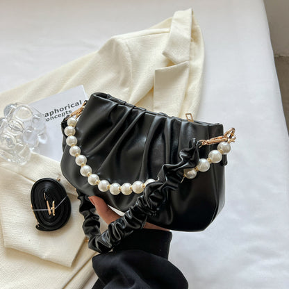 Summer Pearl Chain Pleated High-grade Popular Cloud Crossbody Bags